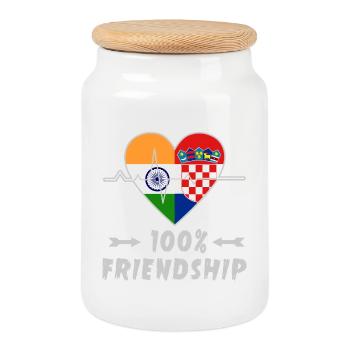 Indien und Kroatien 100% Freundschaft - Keksdose mit Holzdeckel - Weiß - Vorne