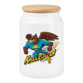 Kasachstan Superheld Held Power Adler Geschenk - Keksdose mit Holzdeckel - Weiß - Vorne