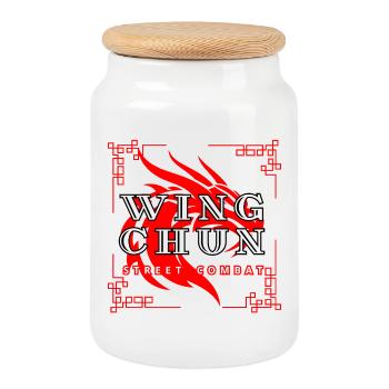 Chemise dragon de combat de rue Wing Chun - Boîte à biscuits avec couvercle en bois - blanc - Devant