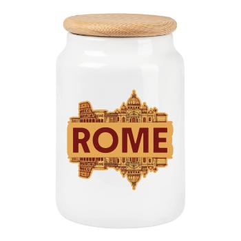 Rome Italy Skyline - Cookie Jar with Wooden Lid - white - Front