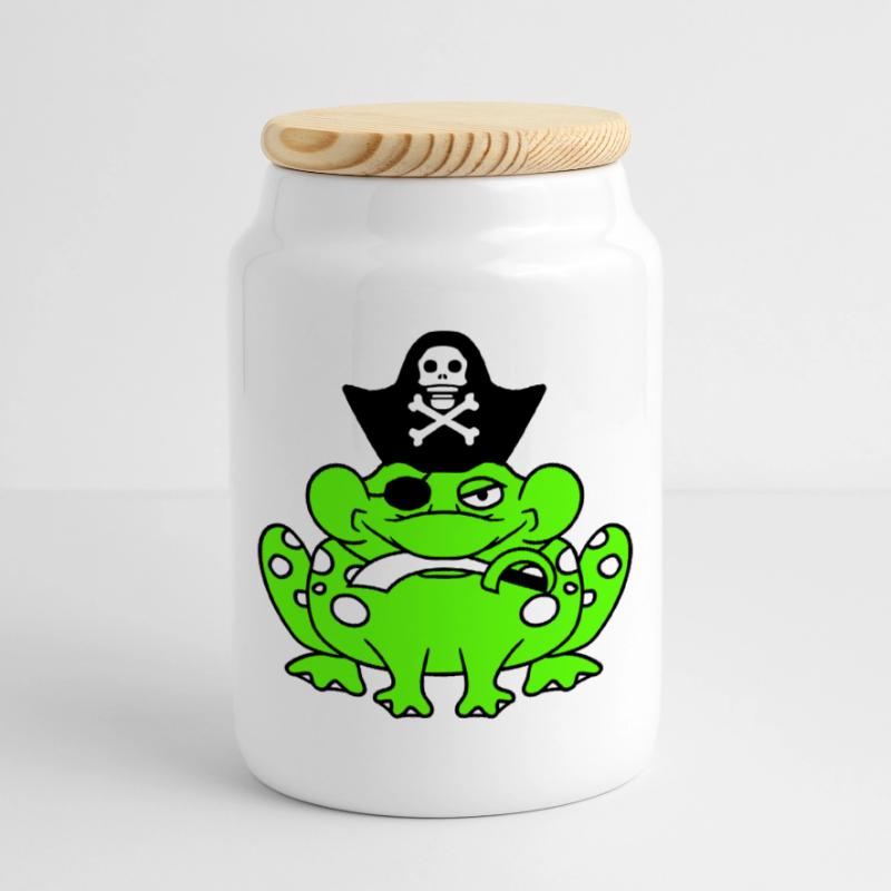Frog Captain Cap Toad Funny Comic Cartoon Cookie Jar with Wooden Lid