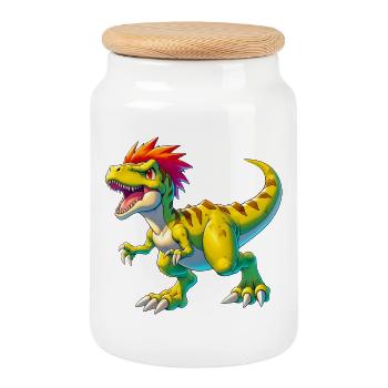 Dinosaur - Cookie Jar with Wooden Lid - white - Front