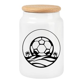 Dessin de football - Boîte à biscuits avec couvercle en bois - blanc - Devant