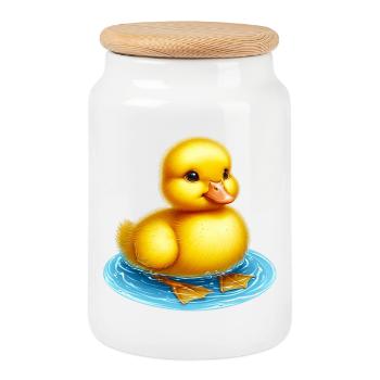 Ente Ente Ente Ente Ente - Keksdose mit Holzdeckel - Weiß - Vorne