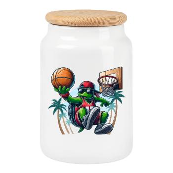 Basketball tortue dunk Cool cadeau - Boîte à biscuits avec couvercle en bois - blanc - Devant