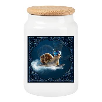 Cooler than the rest, the snowboard snail. - Cookie Jar with Wooden Lid - white - Front