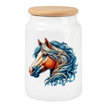 Cheval - Boîte à biscuits avec couvercle en bois - blanc - Devant