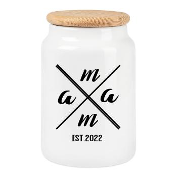Mama Established 2022 – Minimalist Geschenk Design - Keksdose mit Holzdeckel - Weiß - Vorne