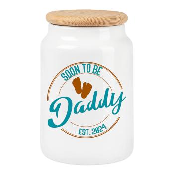 Soon to Be Daddy Gift for Expectant Fathers Colorful - Cookie Jar with Wooden Lid - white - Front