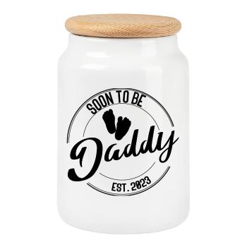 Soon to Be Daddy – Cadeau pour les futurs pères - Boîte à biscuits avec couvercle en bois - blanc - Devant