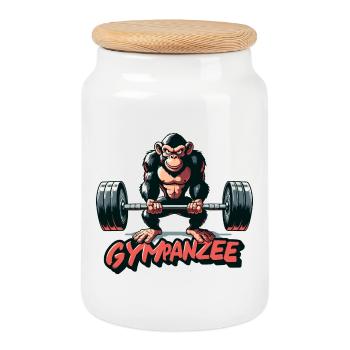 Gympanzee Chimpanzee Funny Gym Gift - Cookie Jar with Wooden Lid - white - Front