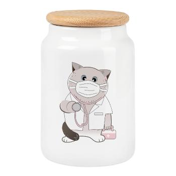 Médecin des chats - Boîte à biscuits avec couvercle en bois - blanc - Devant