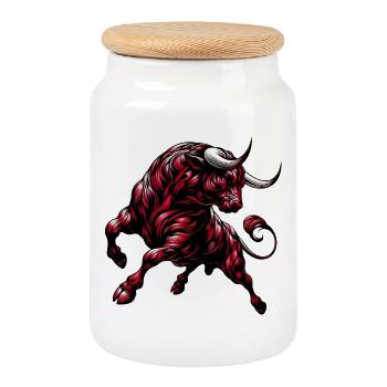 Bull - Cookie Jar with Wooden Lid - white - Front
