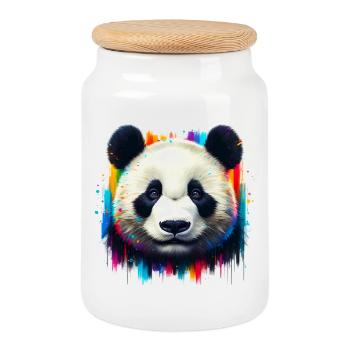 Panda - Cookie Jar with Wooden Lid - white - Front