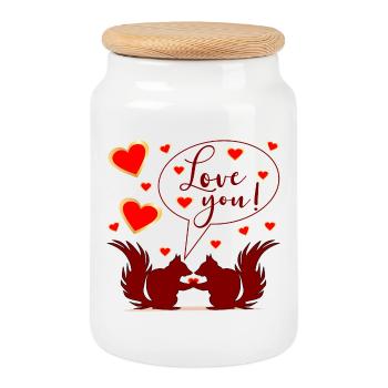 SQUIRREL - LOVE YOU COUPLE - Keksdose mit Holzdeckel - Weiß - Vorne