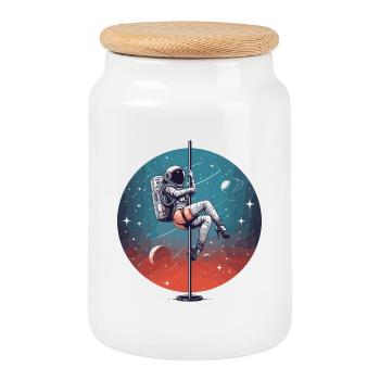 Pole Dance Astronautin Poledance Geschenk - Keksdose mit Holzdeckel - Weiß - Vorne