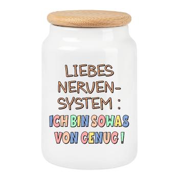 NERVENSYSTEM - ICH BIN GENUG - Keksdose mit Holzdeckel - Weiß - Vorne