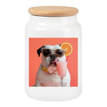 Chilled Bulldog Cocktail - Cookie Jar with Wooden Lid - white - Front