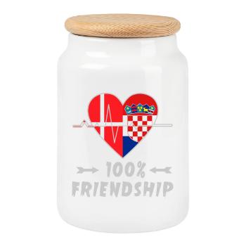 Dänemark und Kroatien 100% Freundschaft - Keksdose mit Holzdeckel - Weiß - Vorne