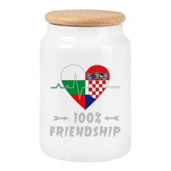 Bulgaria and Croatia 100% friendship - Cookie Jar with Wooden Lid - white - Front