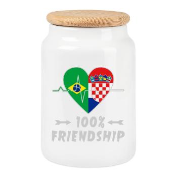 Brasilien und Kroatien 100% Freundschaft - Keksdose mit Holzdeckel - Weiß - Vorne