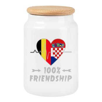 Belgium and Croatia 100% friendship - Cookie Jar with Wooden Lid - white - Front