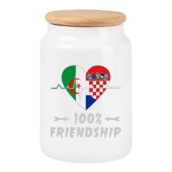 Algeria and Croatia 100% friendship - Cookie Jar with Wooden Lid - white - Front