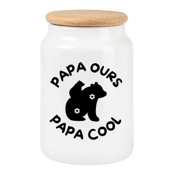 Papa Ours papa cool 1 - Boîte à biscuits avec couvercle en bois - blanc - Devant