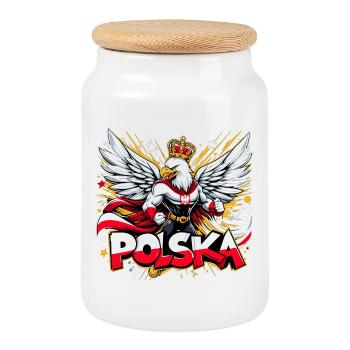 Polska Pologne Aigle Super-héros drapeau cadeau - Boîte à biscuits avec couvercle en bois - blanc - Devant