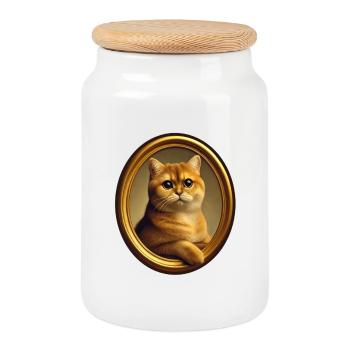 Portrait de chat Carlo le chat - Boîte à biscuits avec couvercle en bois - blanc - Devant