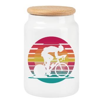 Neon Cyclist - Retro Indoor-Training - Keksdose mit Holzdeckel - Weiß - Vorne