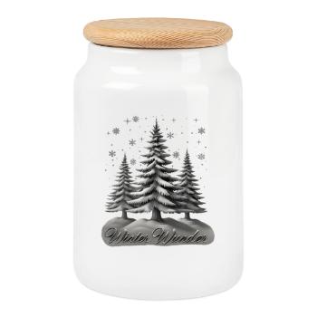 Winter Wunder – Tannen im Schnee - Keksdose mit Holzdeckel - Weiß - Vorne