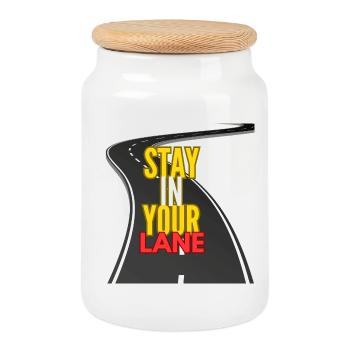 Stay In Your Lane Road Graphic - Cookie Jar with Wooden Lid - white - Front