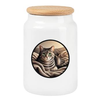 Portrait de chat Charly - Boîte à biscuits avec couvercle en bois - blanc - Devant