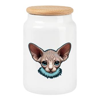 Blue Eyed Sphynx Kitty - Cookie Jar with Wooden Lid - white - Front