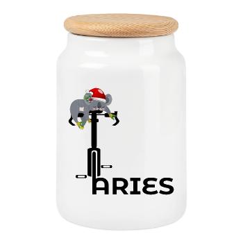 CHRISTMAS CYCLING ARIES - Cookie Jar with Wooden Lid - white - Front