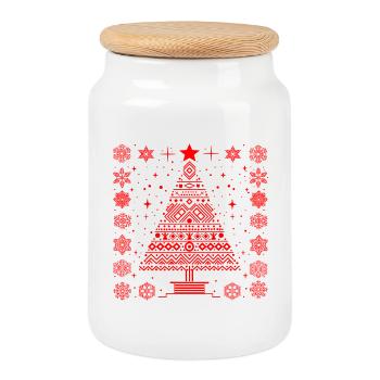 Noël moche : design de Noël géométrique rouge - Boîte à biscuits avec couvercle en bois - blanc - Devant