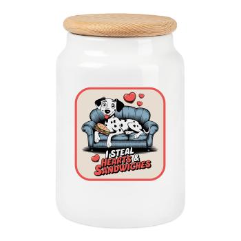 Dalmatians i Seatl Hearts Sandwiches Dog Motif - Cookie Jar with Wooden Lid - white - Front