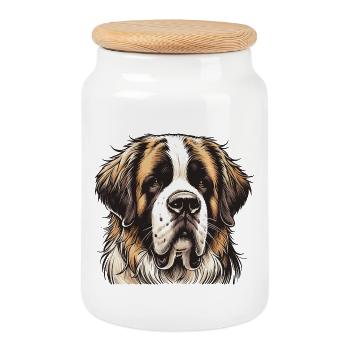 Saint-bernard - Boîte à biscuits avec couvercle en bois - blanc - Devant