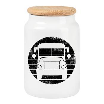 Bus Skizze - Keksdose mit Holzdeckel - Weiß - Vorne