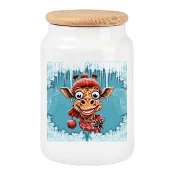 La magie de l’hiver avec une jolie girafe - Boîte à biscuits avec couvercle en bois - blanc - Devant