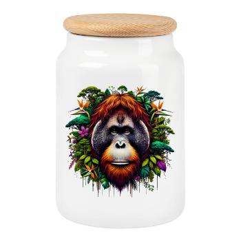 Orang-Utan Affe Orang-Utan - Keksdose mit Holzdeckel - Weiß - Vorne