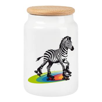 Zèbre de patin à roulettes dans le style pochoir - Boîte à biscuits avec couvercle en bois - blanc - Devant