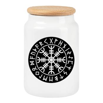 Helm of Awe Techno Runes - Rave Clothing - Cookie Jar with Wooden Lid - white - Front