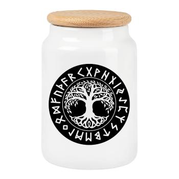 Runes Techno Bloc Yggdrasil - Vêtements Rave - Boîte à biscuits avec couvercle en bois - blanc - Devant