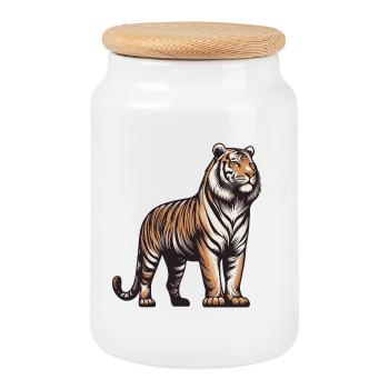 Tigre - Boîte à biscuits avec couvercle en bois - blanc - Devant