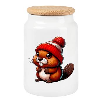 Castor - Boîte à biscuits avec couvercle en bois - blanc - Devant