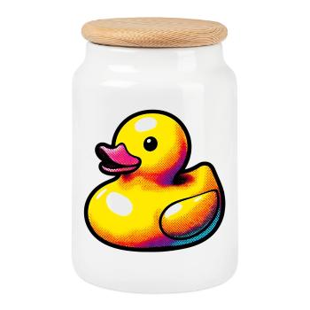 Ente Ente Ente Ente Ente - Keksdose mit Holzdeckel - Weiß - Vorne