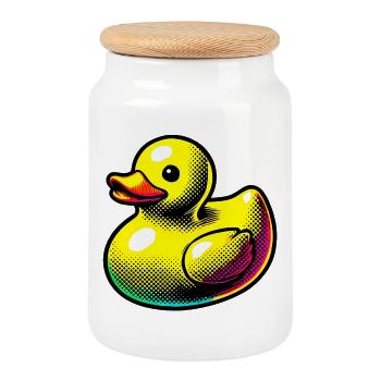 Ente Ente Ente Ente Ente - Keksdose mit Holzdeckel - Weiß - Vorne