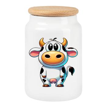 Cow - Cookie Jar with Wooden Lid - white - Front